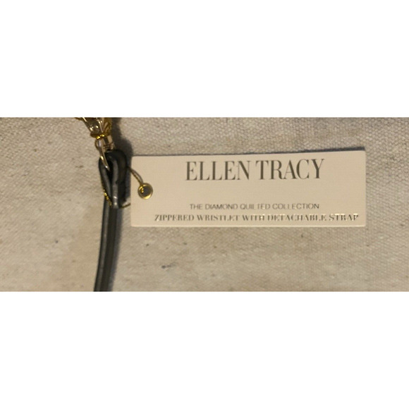 NWT Ellen Tracy Purse Black Diamond Quilted Collection Wristlet Detachable Strap - Picture 6 of 9